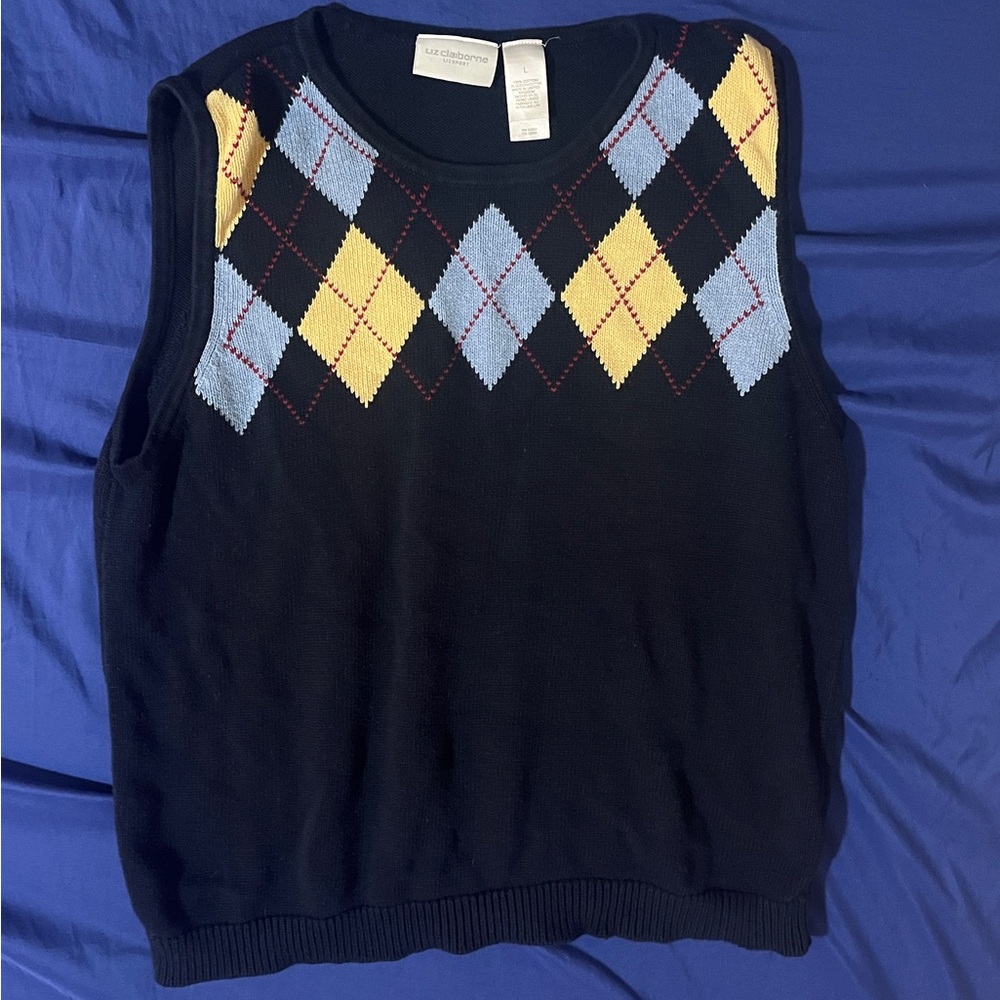 Liz Claiborne Cotton Argyle Sweater Vest